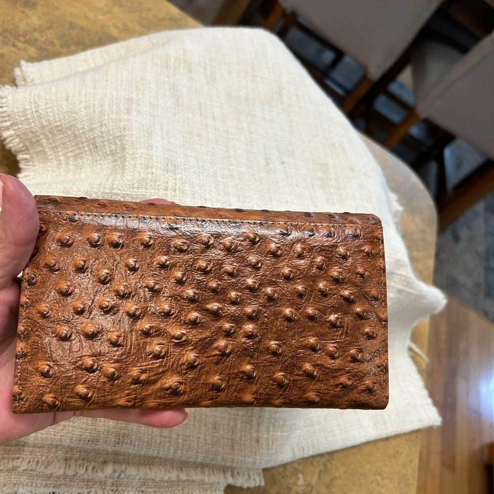 Brown Ostrich-Embossed Leather Wallet